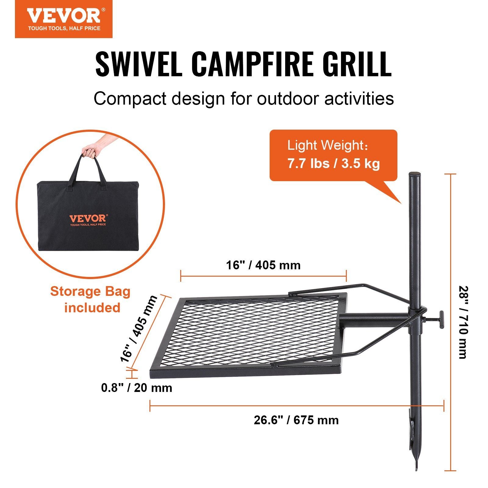 Swivel Campfire Grill, Fire Pit Grill Grate over Fire Pits, Heavy Duty Steel Grill Grates, 360 degrees V952-LSYYKJDGL1616U3A5V0