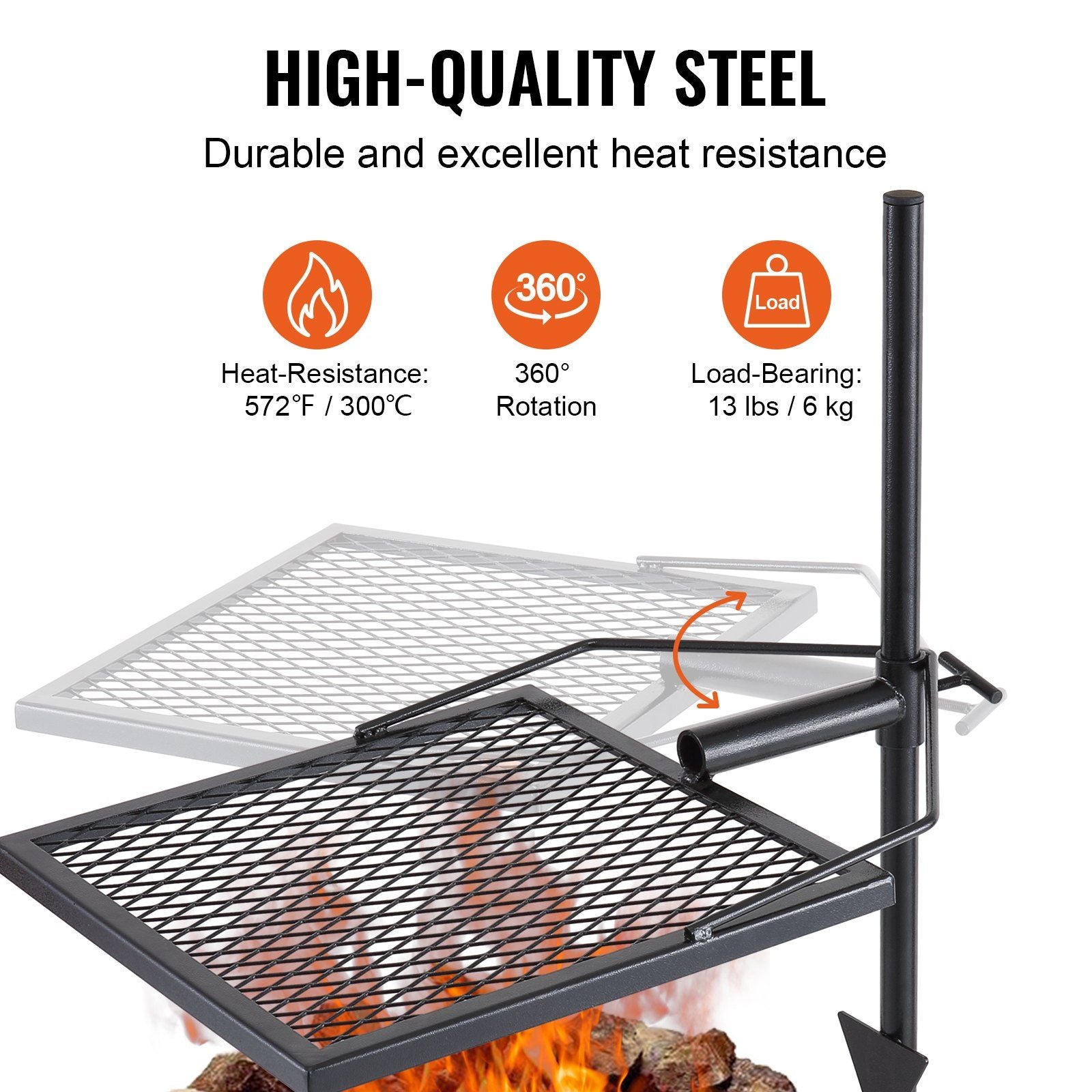 Swivel Campfire Grill, Fire Pit Grill Grate over Fire Pits, Heavy Duty Steel Grill Grates, 360 degrees V952-LSYYKJDGL1616U3A5V0
