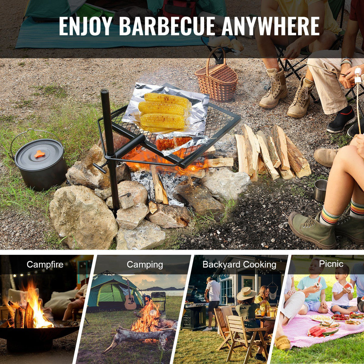 Swivel Campfire Grill, Fire Pit Grill Grate over Fire Pits, Heavy Duty Steel Grill Grates, 360 degrees V952-LSYYKJDGL1616U3A5V0