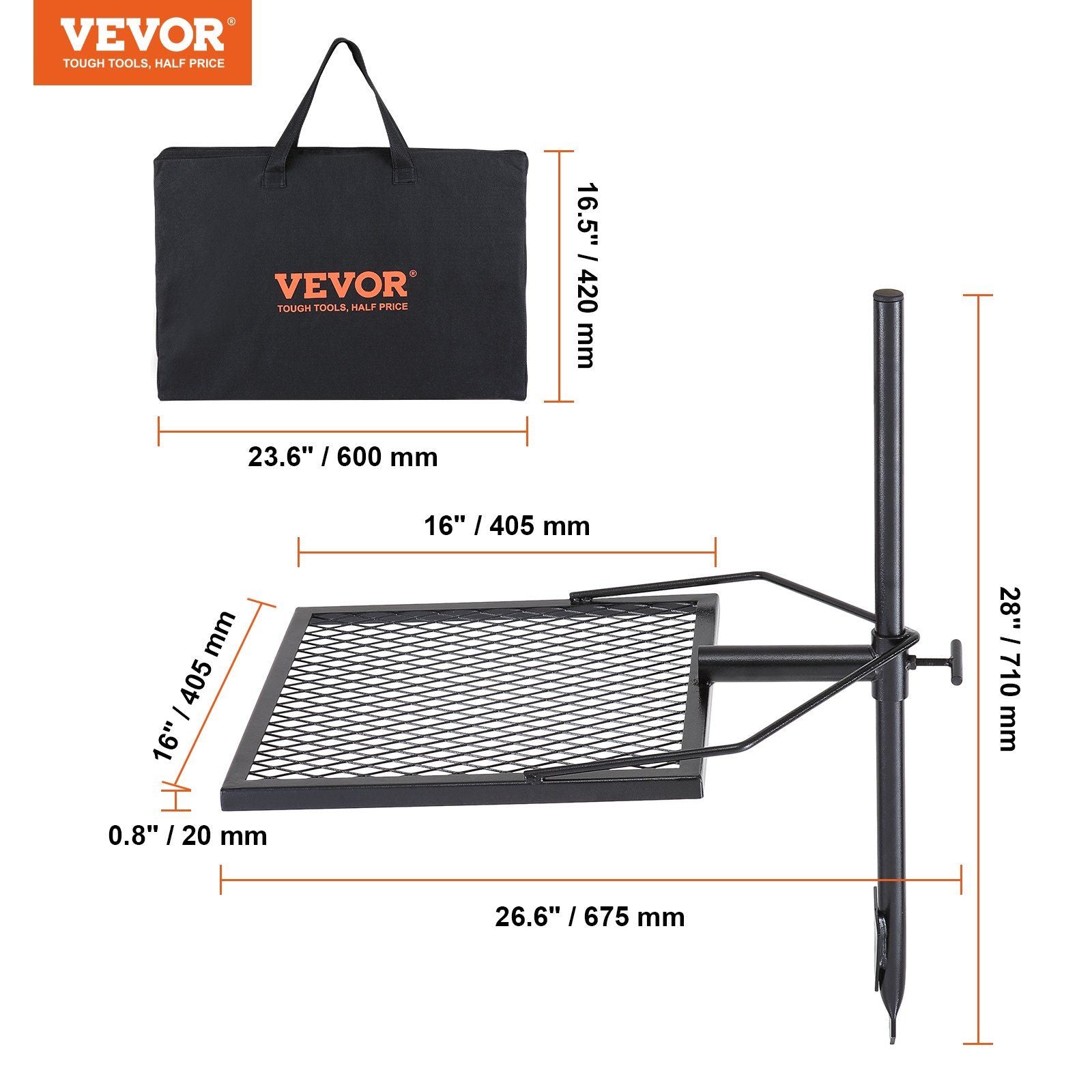 Swivel Campfire Grill, Fire Pit Grill Grate over Fire Pits, Heavy Duty Steel Grill Grates, 360 degrees V952-LSYYKJDGL1616U3A5V0