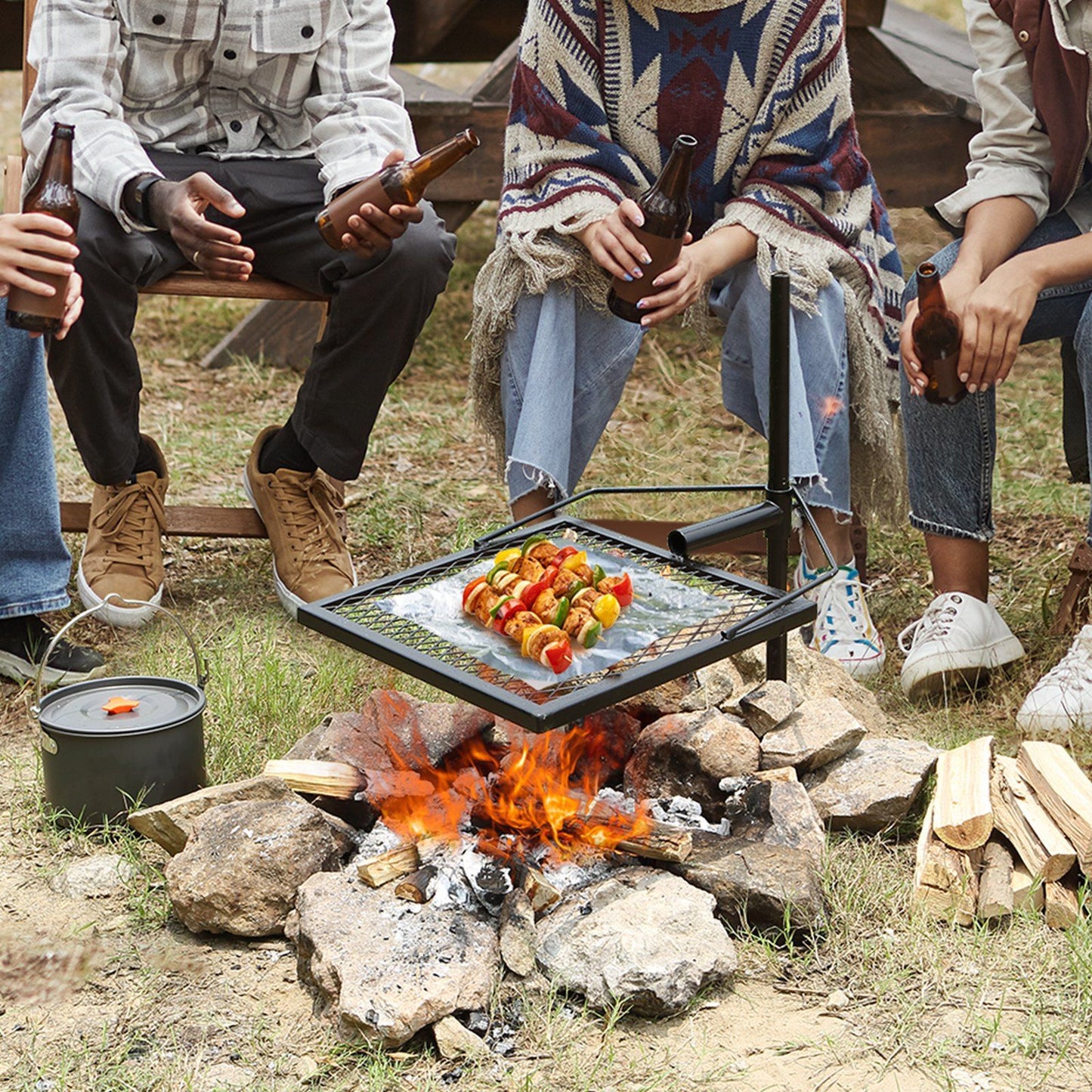 Swivel Campfire Grill, Fire Pit Grill Grate over Fire Pits, Heavy Duty Steel Grill Grates, 360 degrees V952-LSYYKJDGL1616U3A5V0