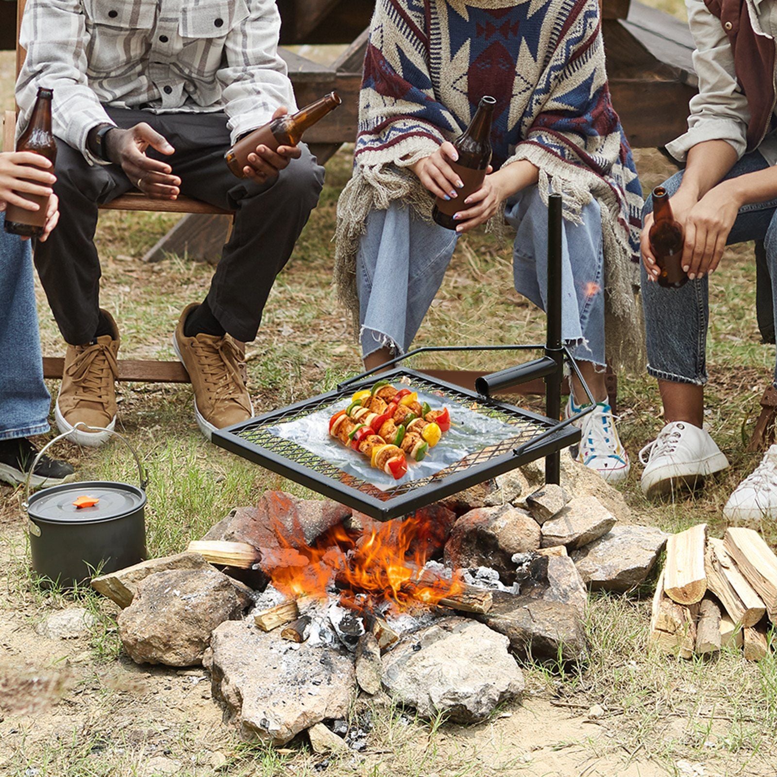 Swivel Campfire Grill, Fire Pit Grill Grate over Fire Pits, Heavy Duty Steel Grill Grates, 360 degrees V952-LSYYKJDGL1616U3A5V0