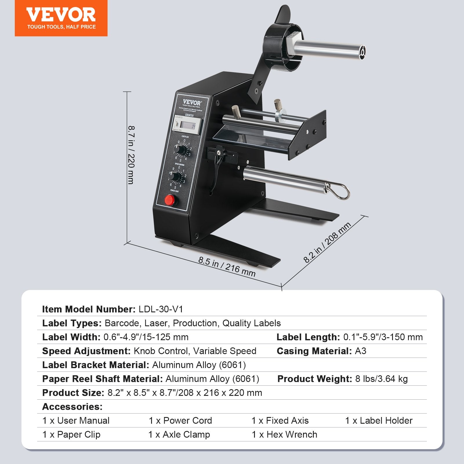 Automatic Label Dispenser, Width 15-125 mm, Length 3-150 mm, Automatic Label Stripper Label Separating V952-LSZDTBFPJHSX0ZZKNV3