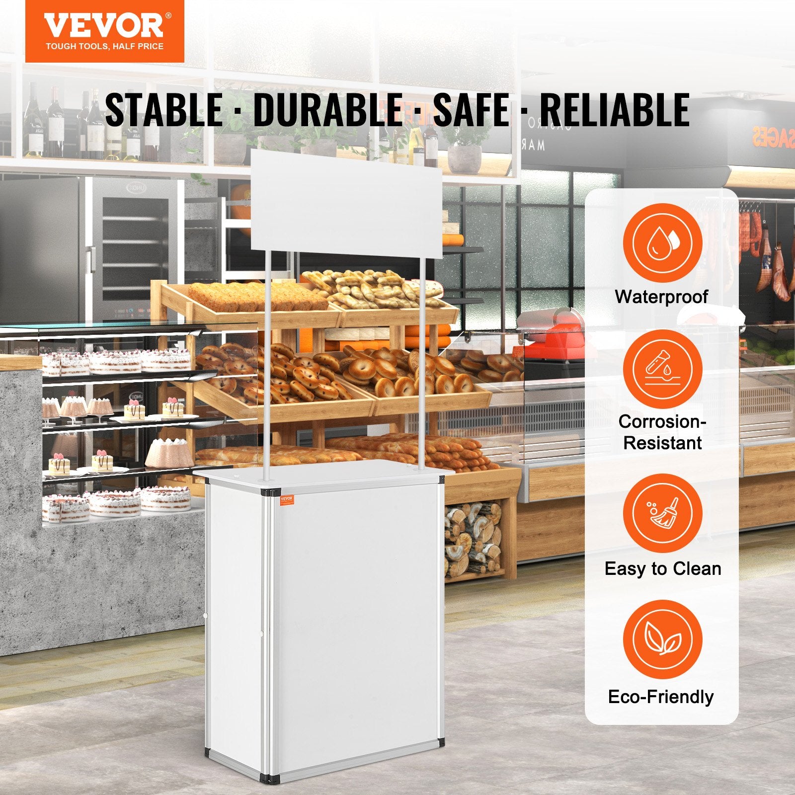 Portable Tradeshow Podium Table, 785 x 380 x 1815 mm, Display Exhibition Counter Stand Booth Fair with Wall, V952-LSZST20DCSHFJDPZYV0