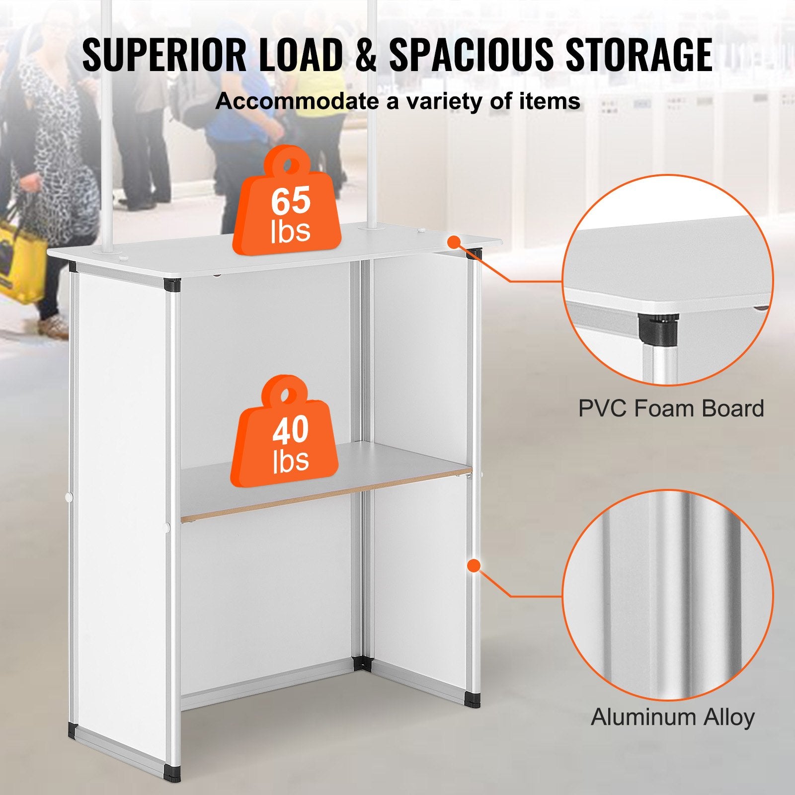 Portable Tradeshow Podium Table, 785 x 380 x 1815 mm, Display Exhibition Counter Stand Booth Fair with Wall, V952-LSZST20DCSHFJDPZYV0