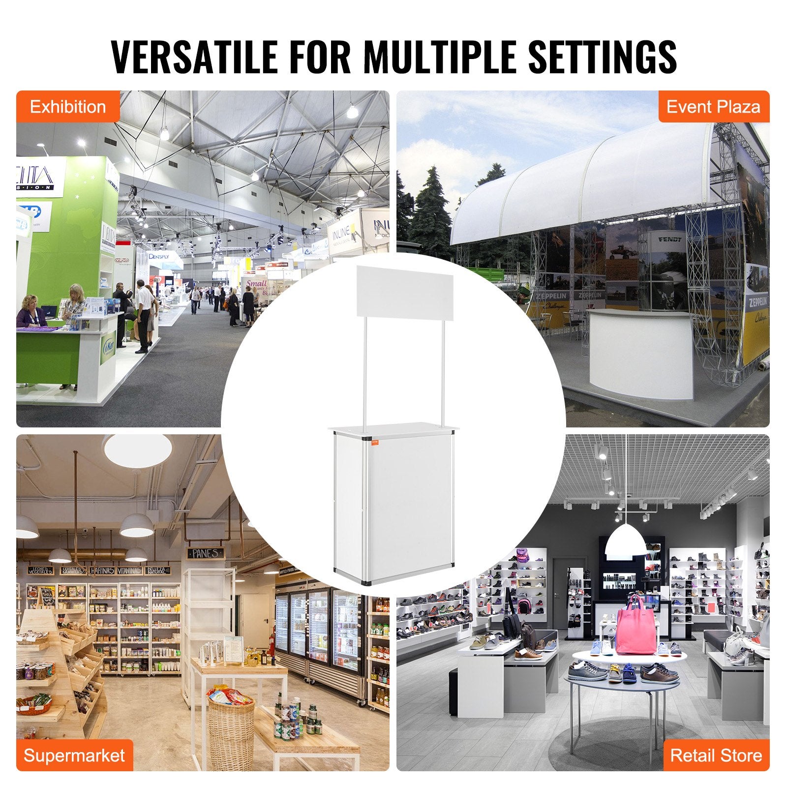 Portable Tradeshow Podium Table, 785 x 380 x 1815 mm, Display Exhibition Counter Stand Booth Fair with Wall, V952-LSZST20DCSHFJDPZYV0