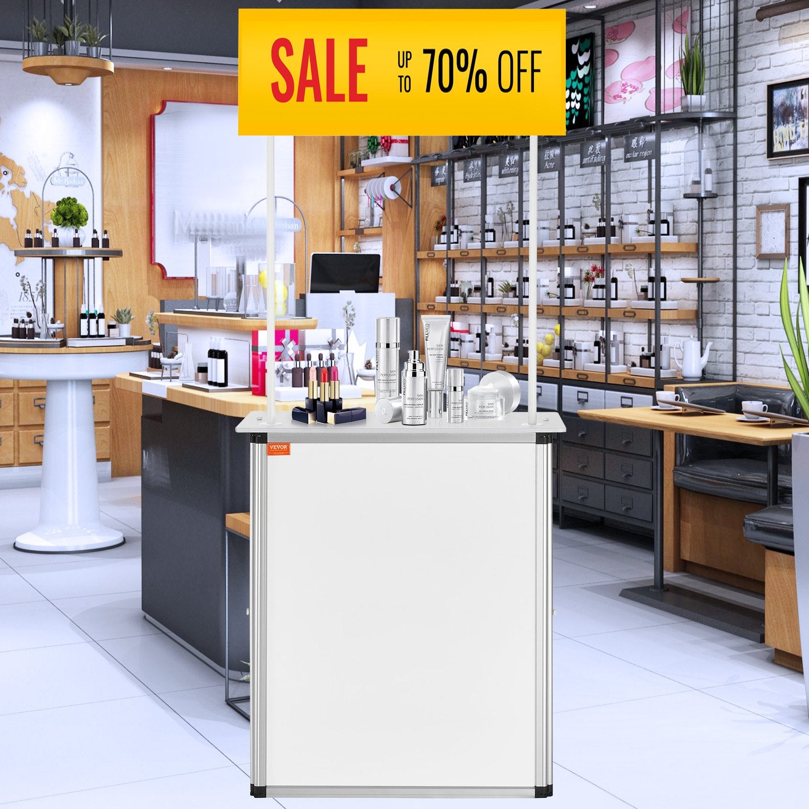 Portable Tradeshow Podium Table, 785 x 380 x 1815 mm, Display Exhibition Counter Stand Booth Fair with Wall, V952-LSZST20DCSHFJDPZYV0