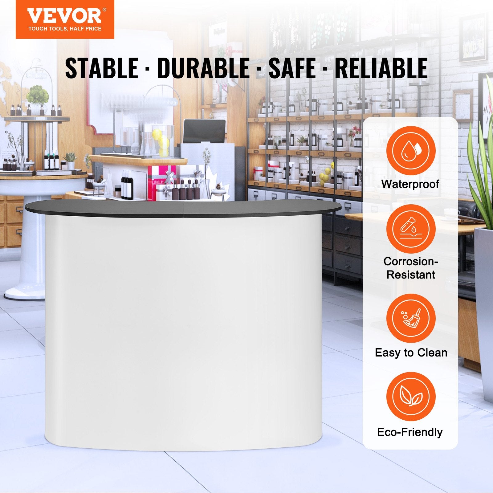 Portable Tradeshow Podium Table, 1300 x 465 x 950 mm, Display Exhibition Counter Stand Booth Fair with Wall, V952-LSZST20DCSLWFTXVPV0