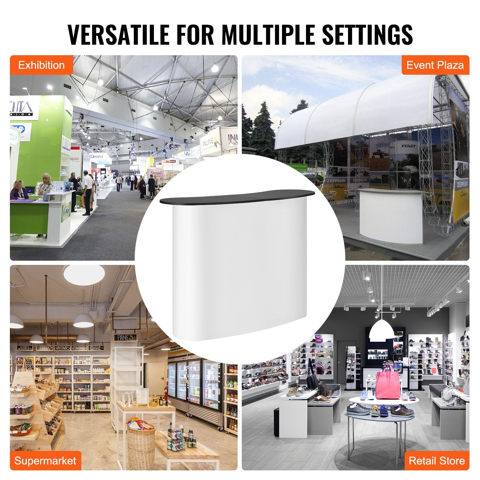 Portable Tradeshow Podium Table, 1300 x 465 x 950 mm, Display Exhibition Counter Stand Booth Fair with Wall, V952-LSZST20DCSLWFTXVPV0