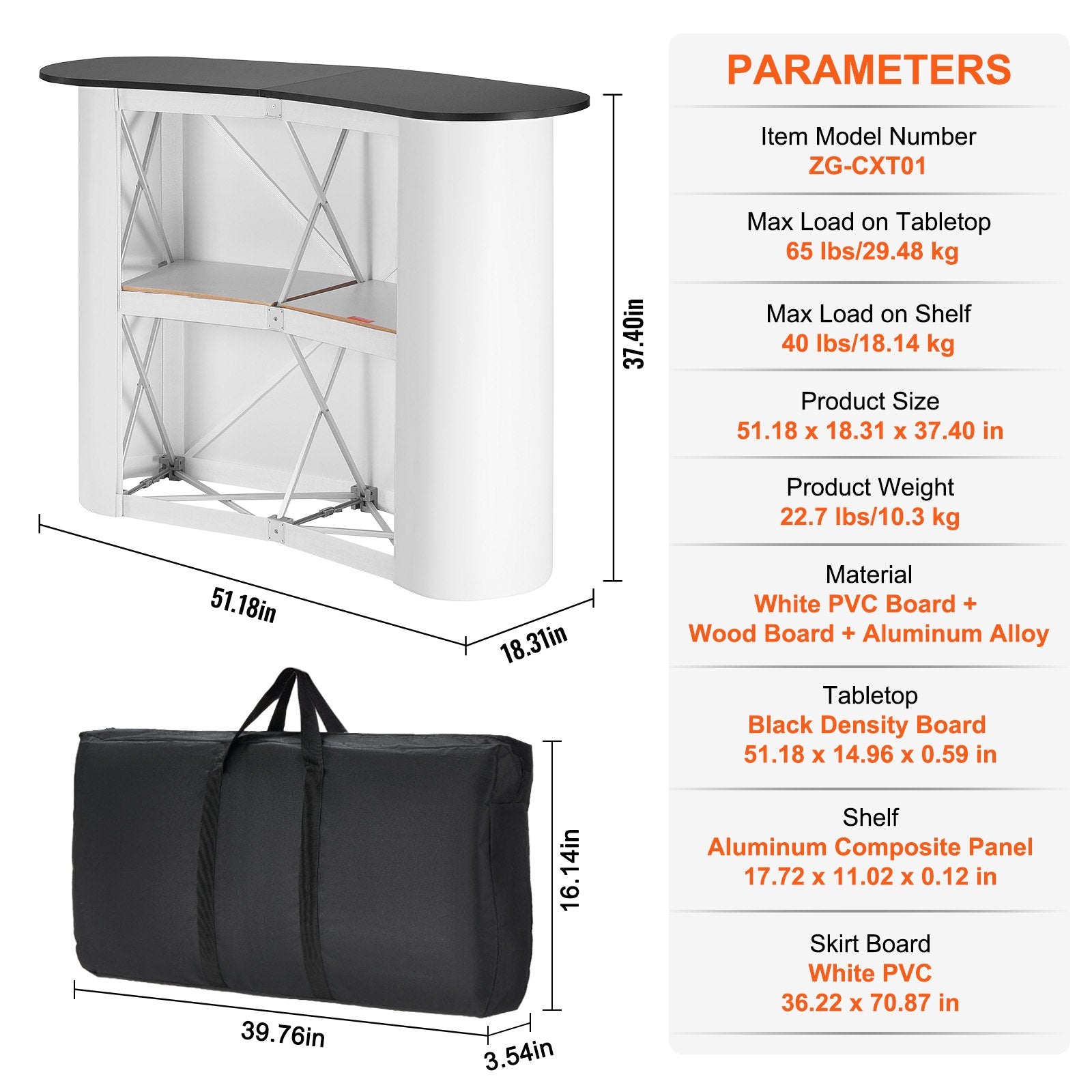 Portable Tradeshow Podium Table, 1300 x 465 x 950 mm, Display Exhibition Counter Stand Booth Fair with Wall, V952-LSZST20DCSLWFTXVPV0
