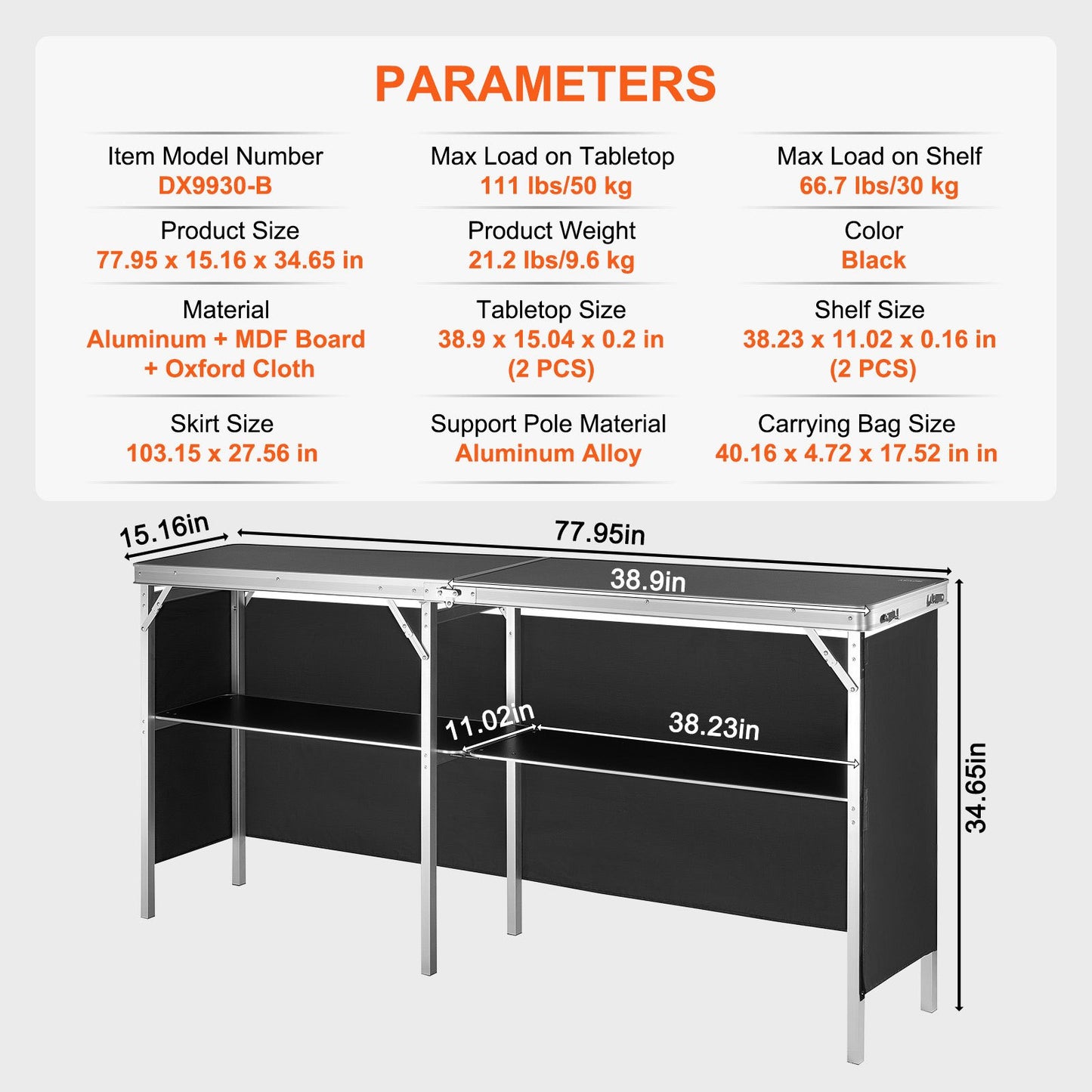 Extra Long Folding Portable Bar Table - Tradeshow Podium Table for Indoor V952-LSZST20ZDSZJFECDIV0
