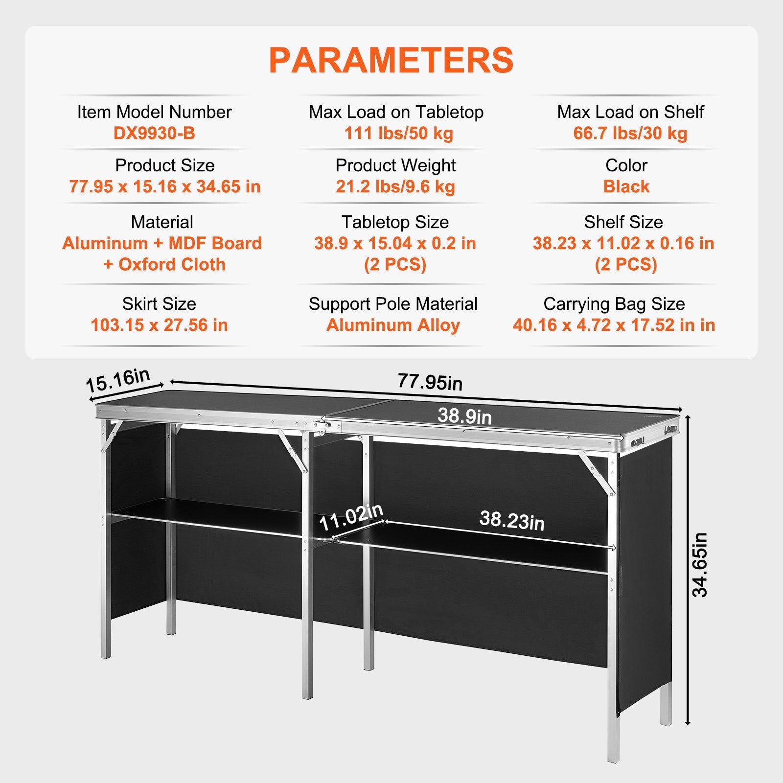 Extra Long Folding Portable Bar Table - Tradeshow Podium Table for Indoor V952-LSZST20ZDSZJFECDIV0