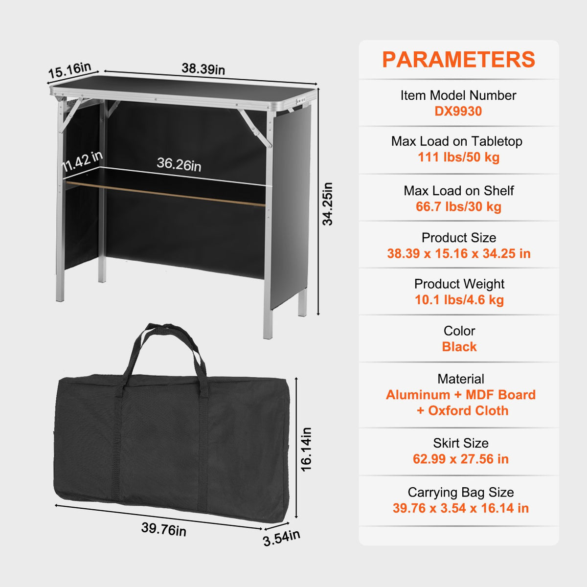 Folding Portable Bar Table, Tradeshow Podium Table for Indoor, Outdoor, Party, Picnic, Exhibition, Includes V952-LSZST20ZDSZJN1VEHV0