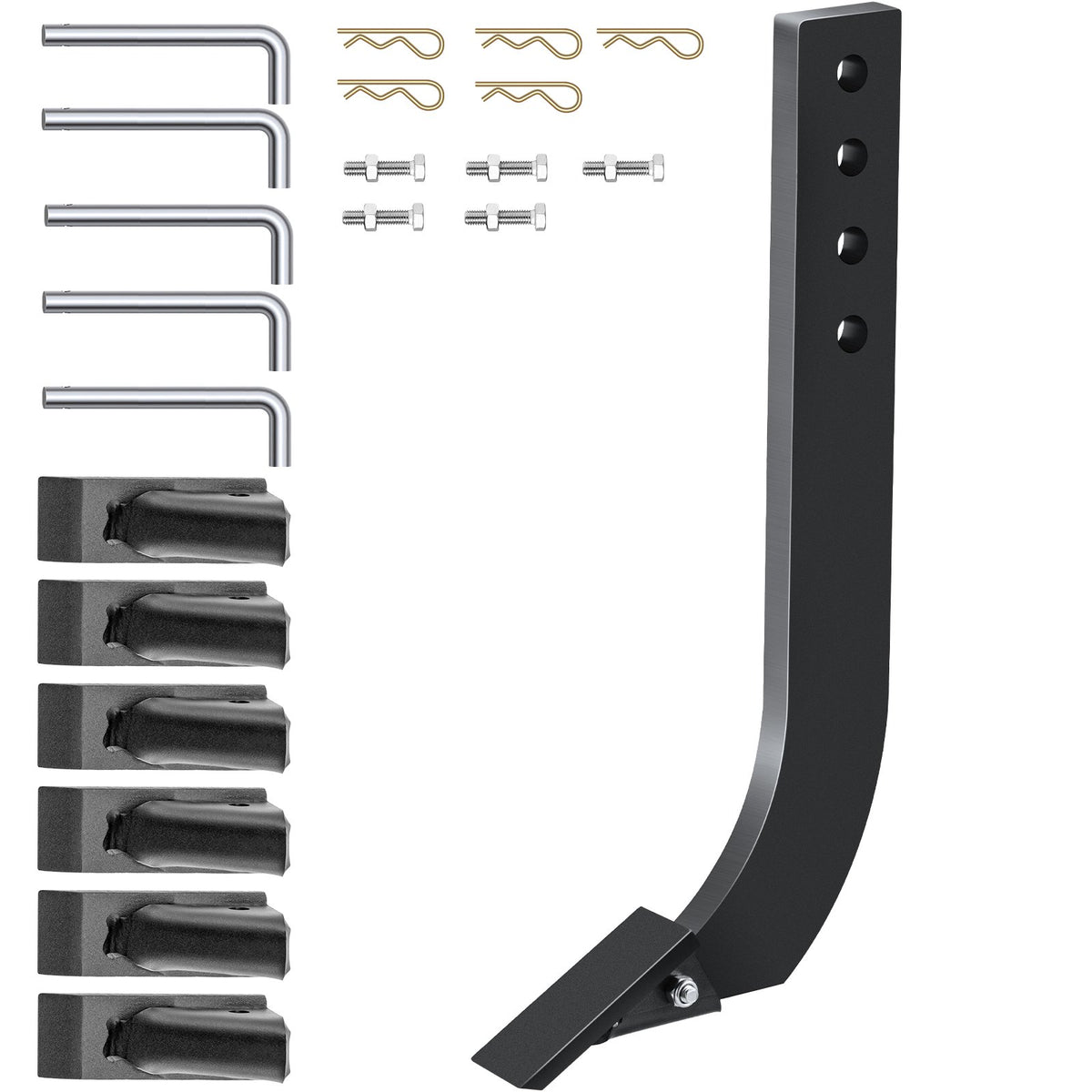 Box Blade Shank, 46.4cm Scarifier Shank, 4 Holes Box Scraper Shank, Ripper Shank with Removable Tapered Teeth and Pins, Adjustable Shanks Assembly for Replacement, Digging, Plowing, 5PCS