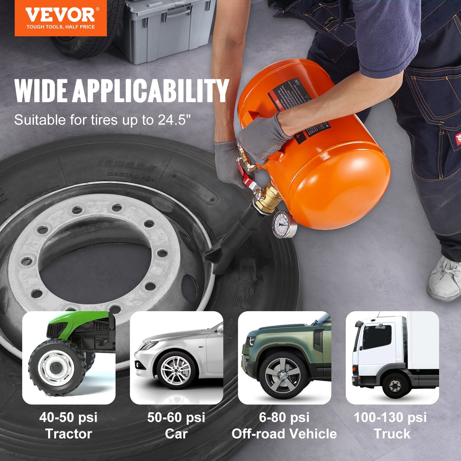 Tire Bead Seater, 5 Gal/19L Air Tire Bead Blaster with Pressure Gauge & Handle, 145 PSI Seating Tool Inflator V952-LTB5GAL145PSI1HJXV0