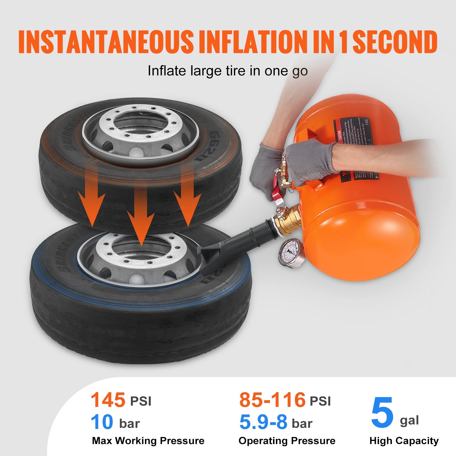 Tire Bead Seater, 5 Gal/19L Air Tire Bead Blaster with Pressure Gauge & Handle, 145 PSI Seating Tool Inflator V952-LTB5GAL145PSI1HJXV0