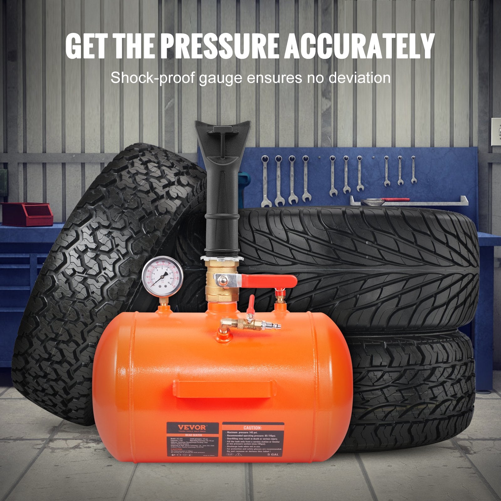 Tire Bead Seater, 5 Gal/19L Air Tire Bead Blaster with Pressure Gauge & Handle, 145 PSI Seating Tool Inflator V952-LTB5GAL145PSI1HJXV0