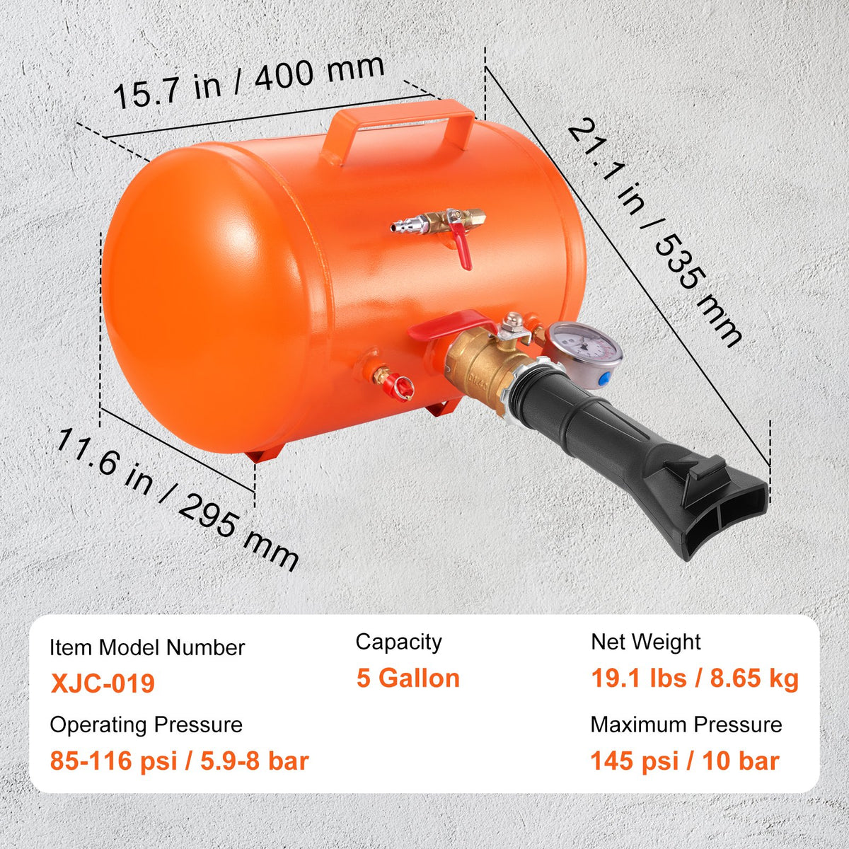 Tire Bead Seater, 5 Gal/19L Air Tire Bead Blaster with Pressure Gauge & Handle, 145 PSI Seating Tool Inflator V952-LTB5GAL145PSI1HJXV0