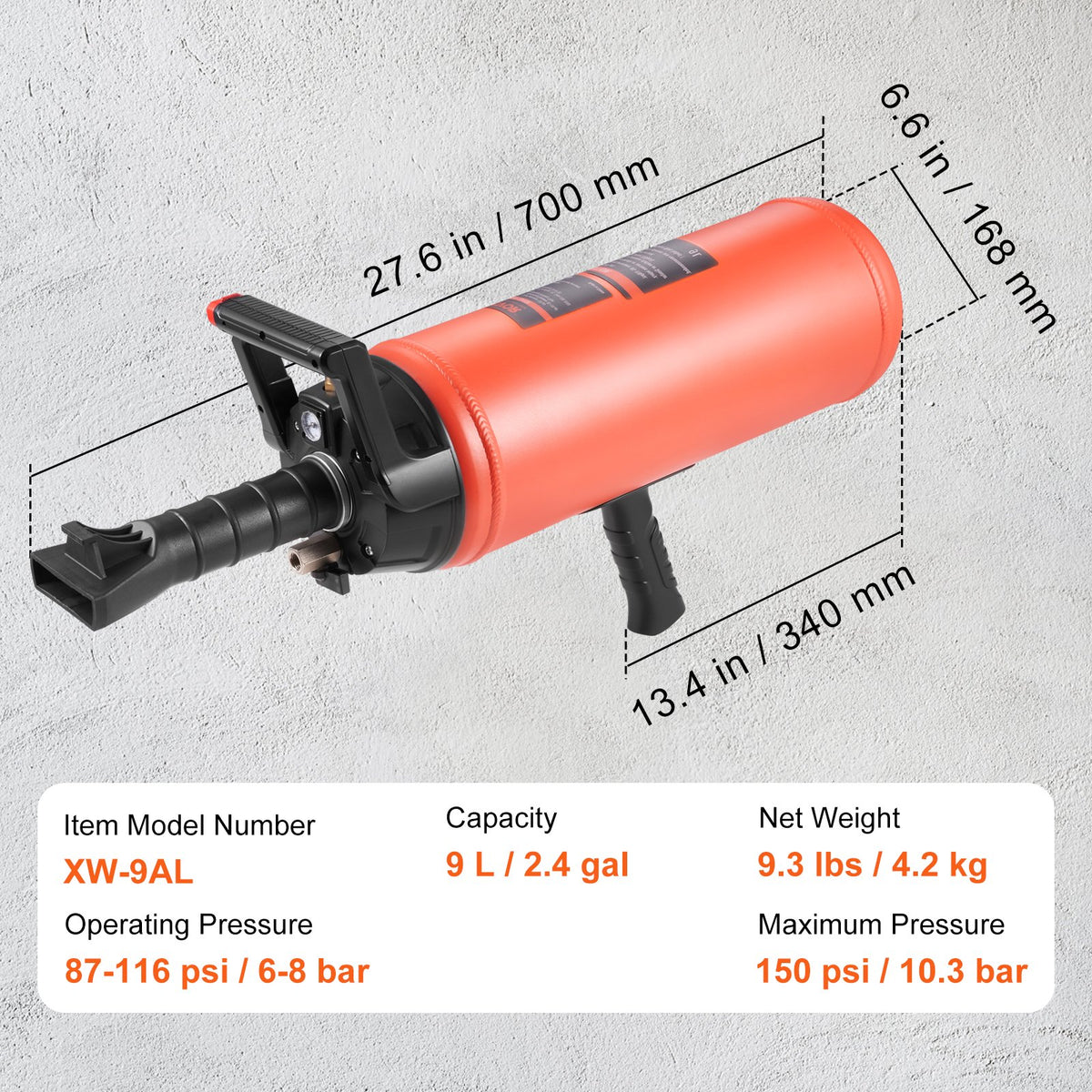 Tire Bead Seater, 2.4 Gal/9 L Air Tire Bead Blaster, 150 PSI Handheld Bead Bazooka, Portable Tire Inflator V952-LTBCQ9L145PSI37Y1V0