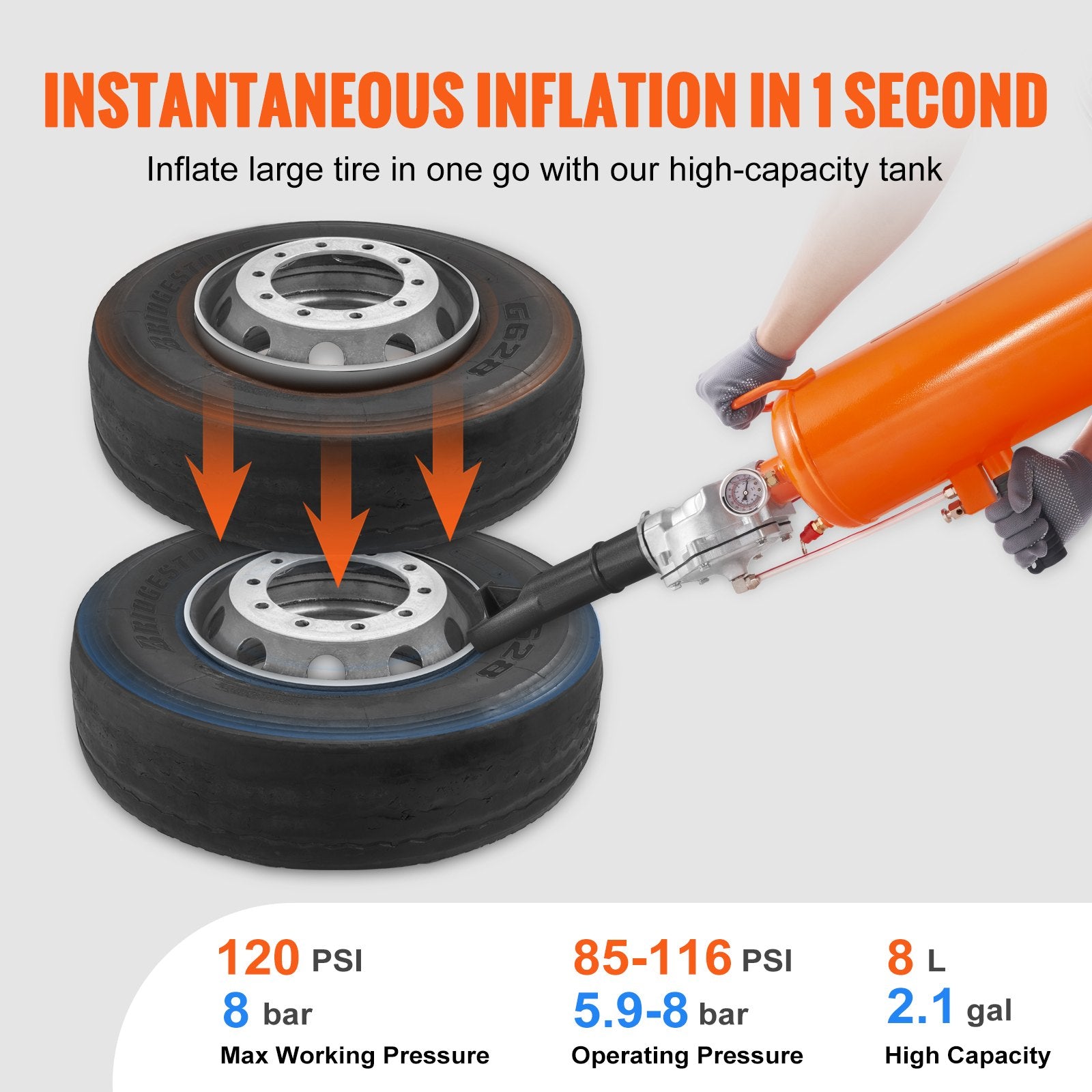 Tire Bead Seater, 2.1 Gal/8 L Air Tire Bead Blaster, 120 PSI Handheld Bead Bazooka, Upgraded Portable Tire V952-LTBCQS8145PSIQFEKV0