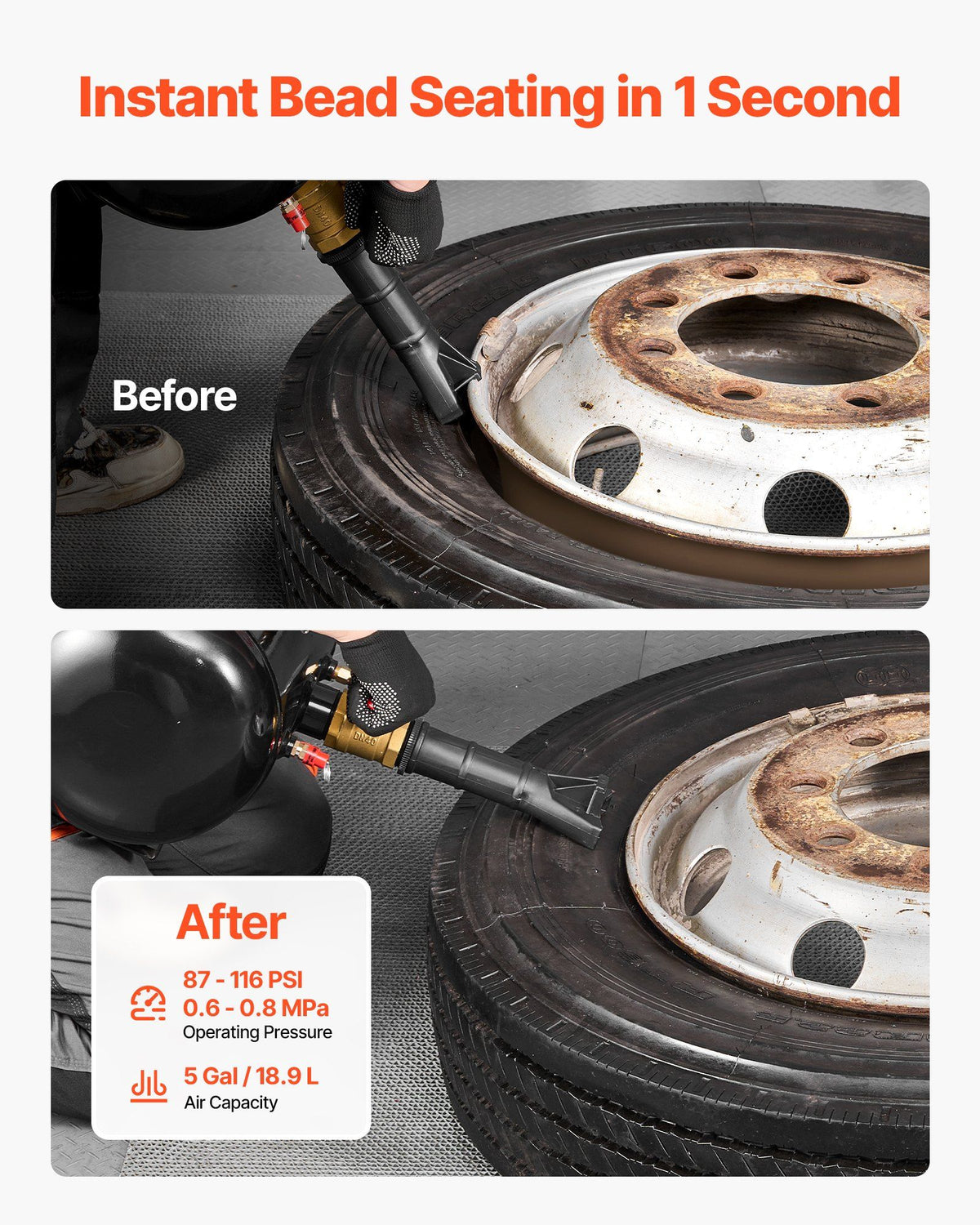 Air Tire Bead Seater, 5 Gal / 18.9 L, Heavy Duty Tire Bead Blaster Tool, 87-116 PSI Operating Pressure, Air V952-LTBCQXZXS5GAFKQSV001V0