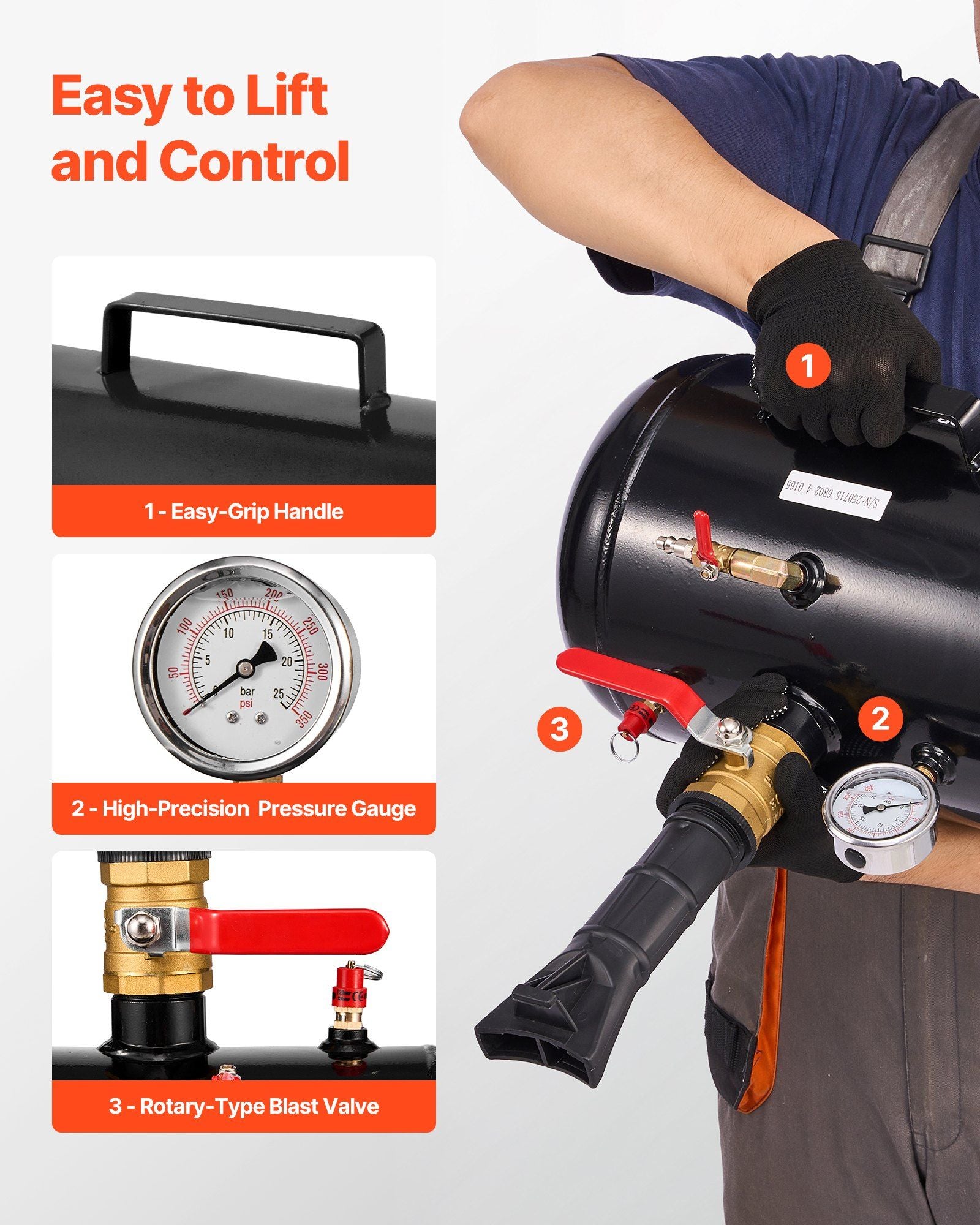 Air Tire Bead Seater, 5 Gal / 18.9 L, Heavy Duty Tire Bead Blaster Tool, 87-116 PSI Operating Pressure, Air V952-LTBCQXZXS5GAFKQSV001V0