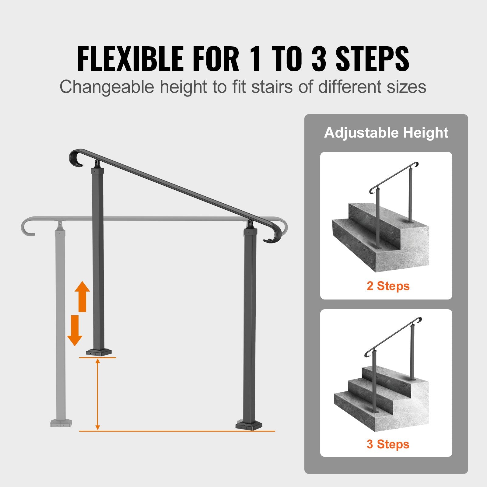 Handrails for Outdoor Steps, Fit 1-3 Steps Wrought Iron Handrail, Outdoor Stair Railing, Adjustable Front V952-LTFS1.2MLZFS00001V0