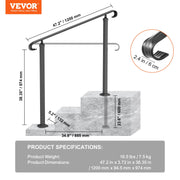 Handrails for Outdoor Steps, Fit 1-3 Steps Wrought Iron Handrail, Outdoor Stair Railing, Adjustable Front V952-LTFS1.2MLZFS00001V0