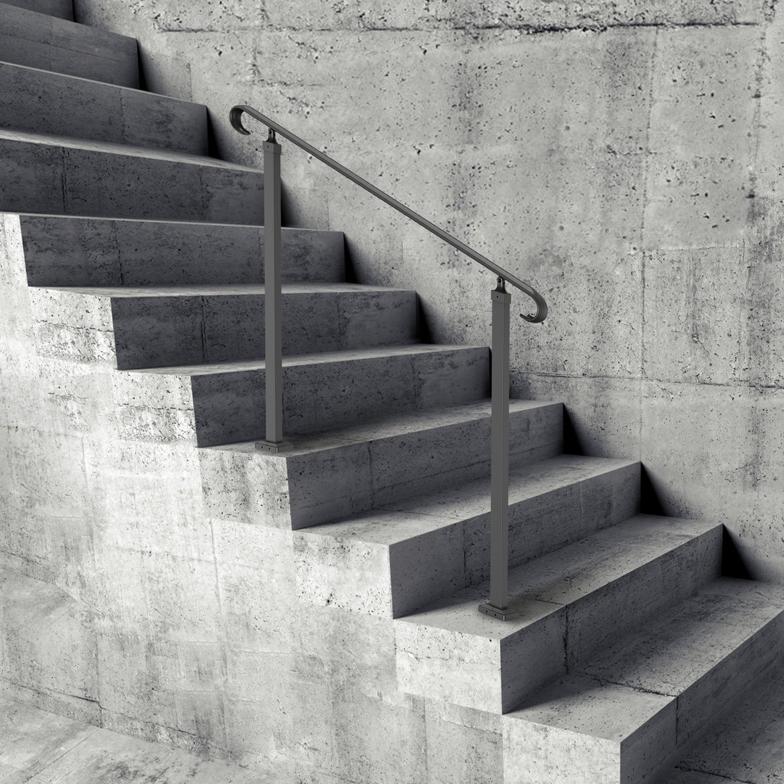 Handrails for Outdoor Steps, Fit 1-3 Steps Wrought Iron Handrail, Outdoor Stair Railing, Adjustable Front V952-LTFS1.2MLZFS00001V0
