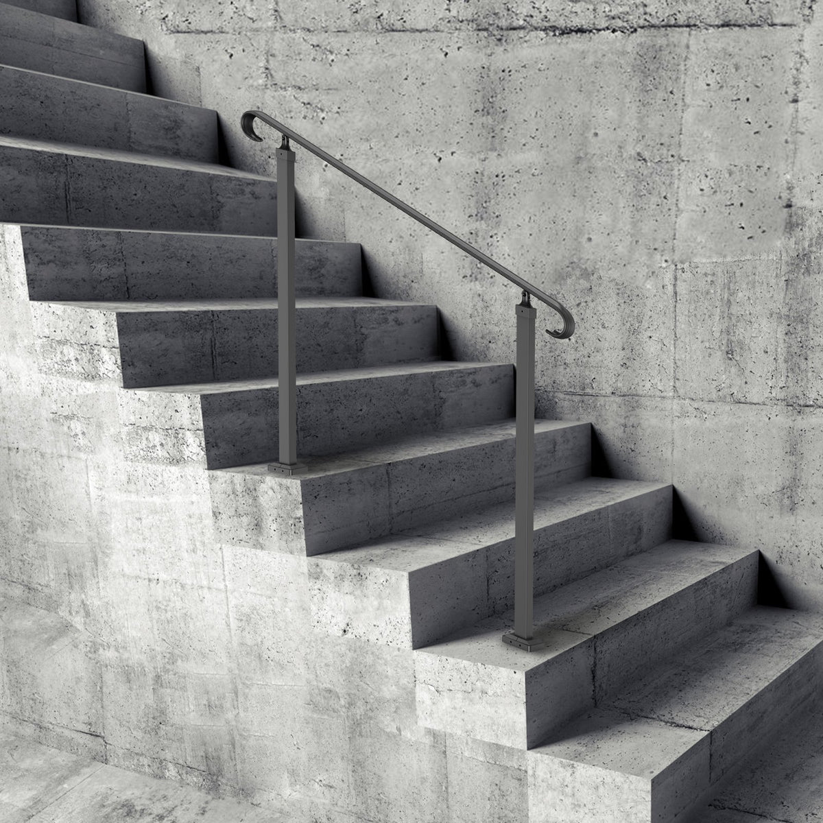 Handrails for Outdoor Steps, Fit 1-3 Steps Wrought Iron Handrail, Outdoor Stair Railing, Adjustable Front V952-LTFS1.2MLZFS00001V0