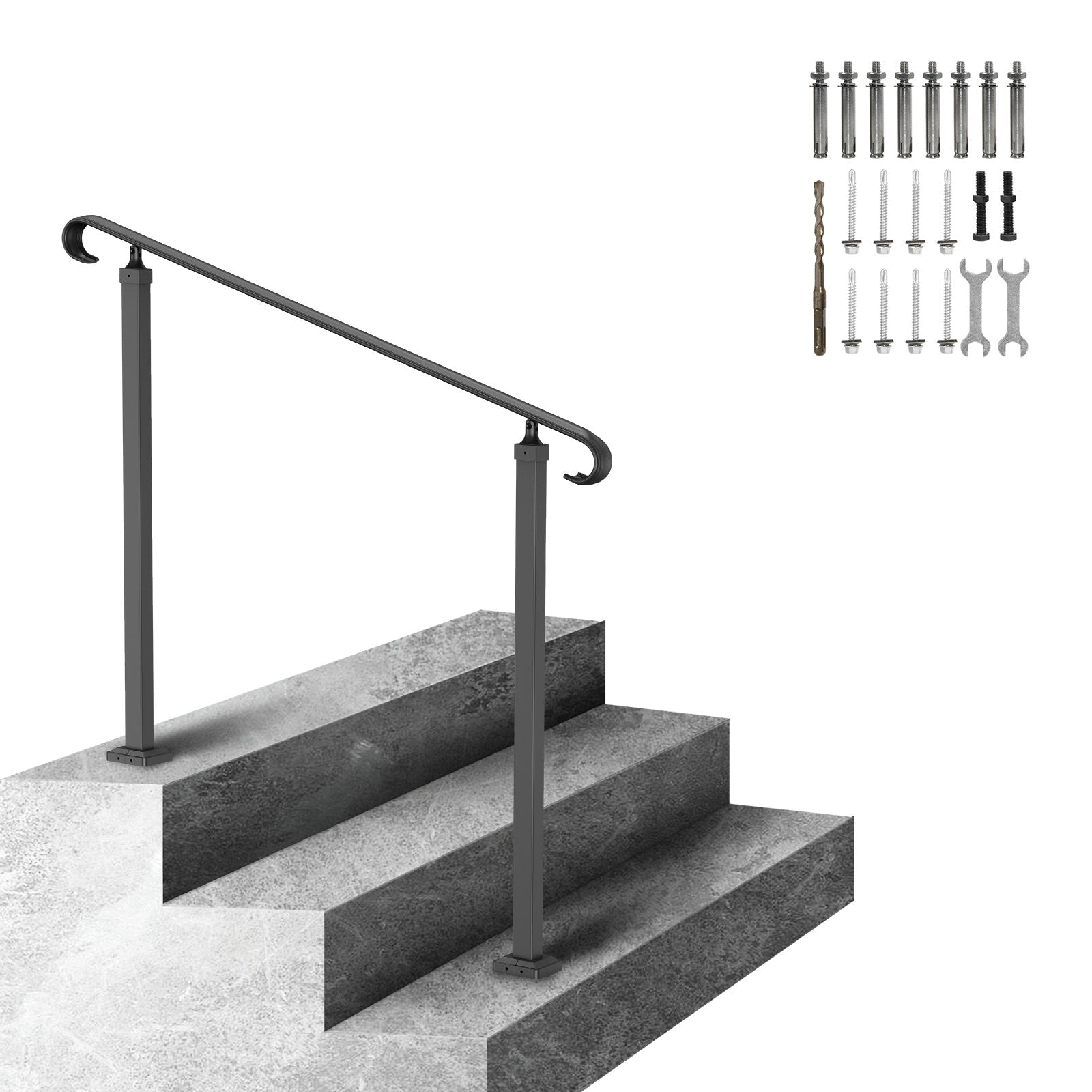 Handrails for Outdoor Steps, Fit 1-3 Steps Wrought Iron Handrail, Outdoor Stair Railing, Adjustable Front V952-LTFS1.2MLZFS00001V0