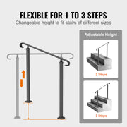 Handrails for Outdoor Steps, Fit 1-3 Steps Outdoor Stair Railing, Wrought Iron Handrail, Adjustable Front V952-LTFS1MLZFS0000001V0