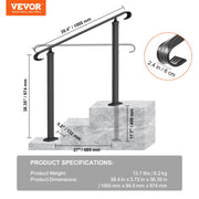 Handrails for Outdoor Steps, Fit 1-3 Steps Outdoor Stair Railing, Wrought Iron Handrail, Adjustable Front V952-LTFS1MLZFS0000001V0