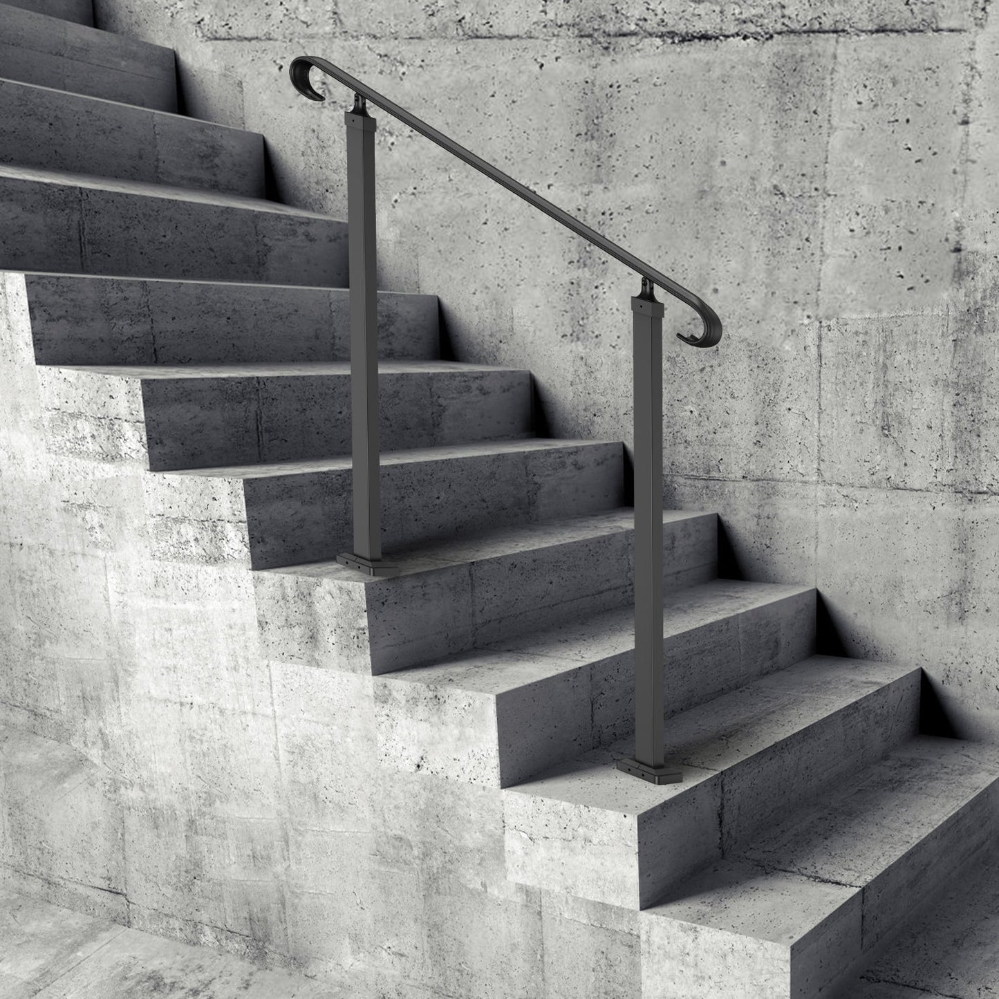 Handrails for Outdoor Steps, Fit 1-3 Steps Outdoor Stair Railing, Wrought Iron Handrail, Adjustable Front V952-LTFS1MLZFS0000001V0