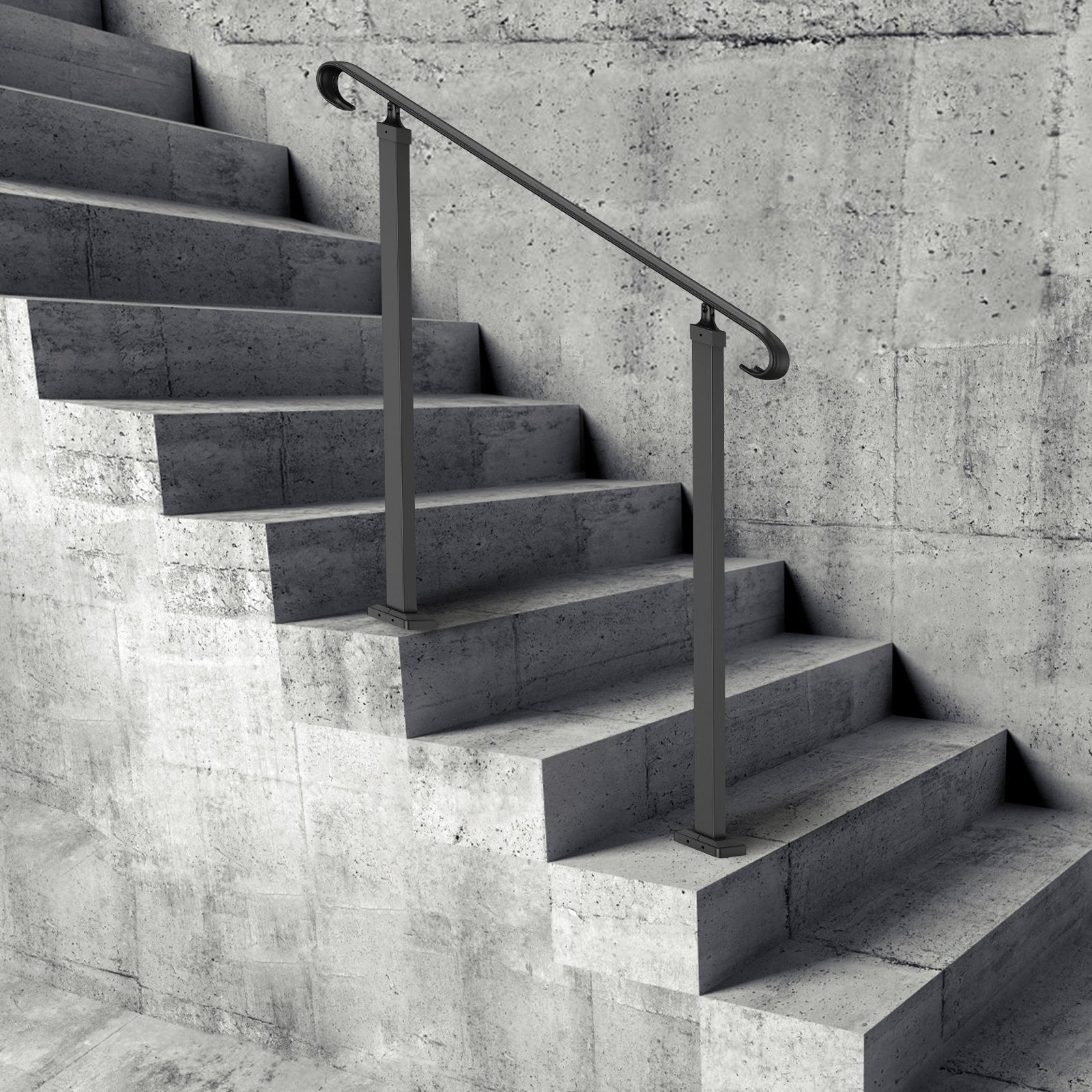 Handrails for Outdoor Steps, Fit 1-3 Steps Outdoor Stair Railing, Wrought Iron Handrail, Adjustable Front V952-LTFS1MLZFS0000001V0