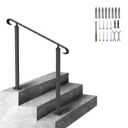 Handrails for Outdoor Steps, Fit 1-3 Steps Outdoor Stair Railing, Wrought Iron Handrail, Adjustable Front V952-LTFS1MLZFS0000001V0