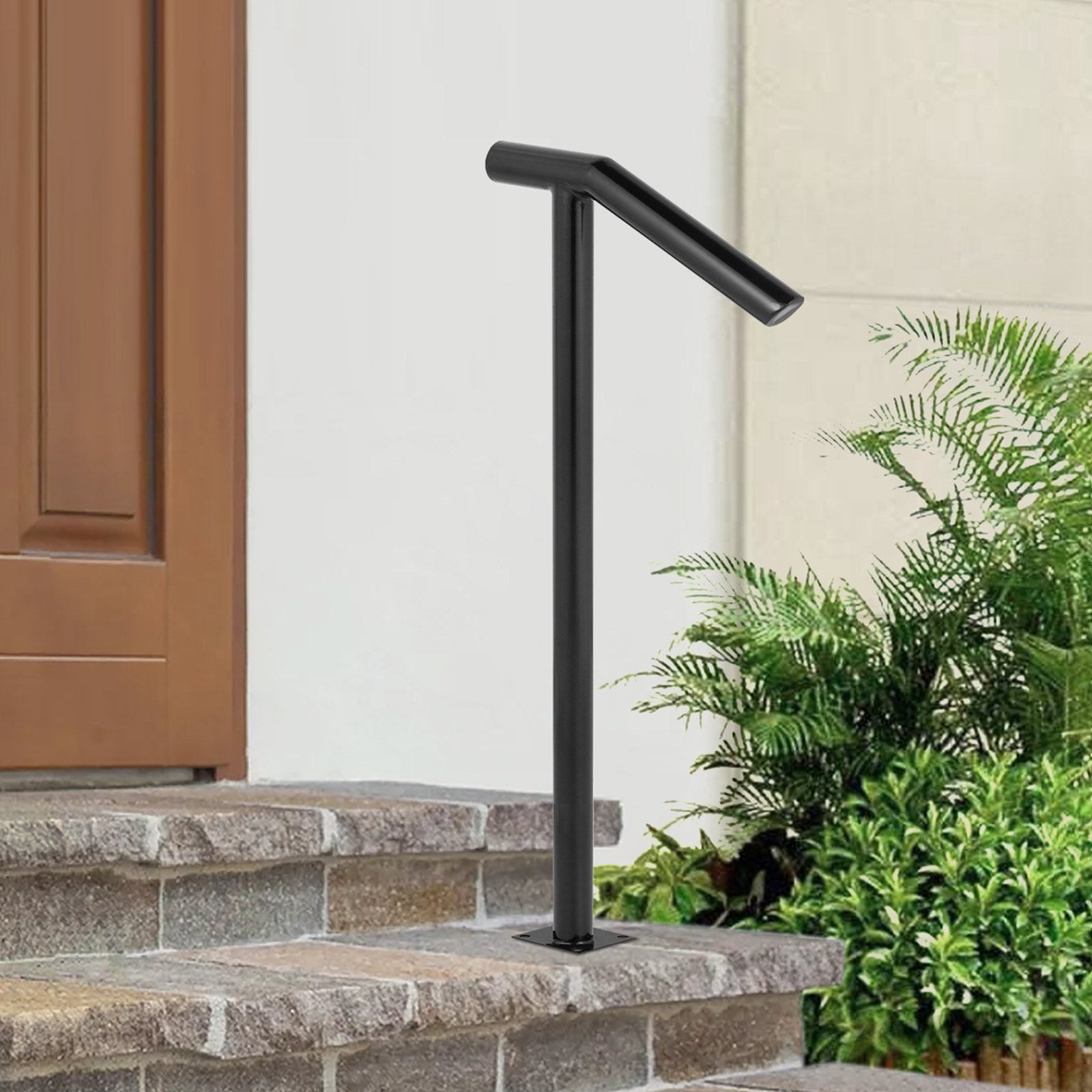 Single Post 1-2, Black Steel Railing 441LBS Capacity Baking Varnish Iron Stairs Stylish Handrails for Outdoor V952-LTFS2BXYGLZHS0001V0