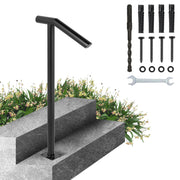Single Post 1-2, Black Steel Railing 441LBS Capacity Baking Varnish Iron Stairs Stylish Handrails for Outdoor V952-LTFS2BXYGLZHS0001V0