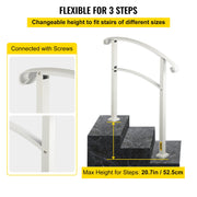 3-Step Handrails for Outdoor Steps Fits 1 or 3 Steps Matte White Stair Rail Wrought Iron Handrail with V952-LTFS3BBSLG0000001V0