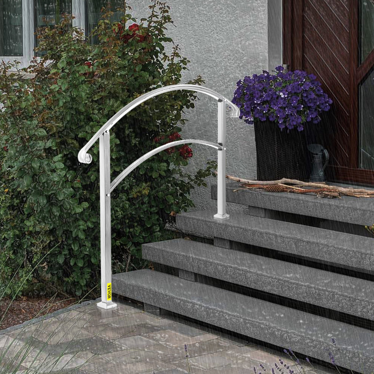 3-Step Handrails for Outdoor Steps Fits 1 or 3 Steps Matte White Stair Rail Wrought Iron Handrail with V952-LTFS3BBSLG0000001V0