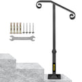 Handrails for Outdoor Steps, Fit 1 or 2 Steps Outdoor Stair Railing, Single Post Wrought Iron Handrail, Gray V952-LTFSSHSDDZJSFS001V0