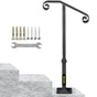 Handrails for Outdoor Steps, Fit 1 or 2 Steps Outdoor Stair Railing, Single Post Wrought Iron Handrail, Gray V952-LTFSSHSDDZJSFS001V0