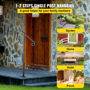 Handrails for Outdoor Steps, Fit 1 or 2 Steps Outdoor Stair Railing, Single Post Wrought Iron Handrail, Gray V952-LTFSSHSDDZJSFS001V0
