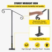 Handrails for Outdoor Steps, Fit 1 or 2 Steps Outdoor Stair Railing, Single Post Wrought Iron Handrail, Gray V952-LTFSSHSDDZJSFS001V0
