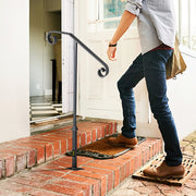 Handrails for Outdoor Steps, Fit 1 or 2 Steps Outdoor Stair Railing, Single Post Wrought Iron Handrail, Gray V952-LTFSSHSDDZJSFS001V0