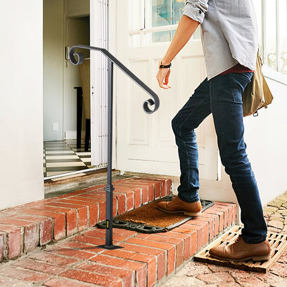 Handrails for Outdoor Steps, Fit 1 or 2 Steps Outdoor Stair Railing, Single Post Wrought Iron Handrail, Gray V952-LTFSSHSDDZJSFS001V0