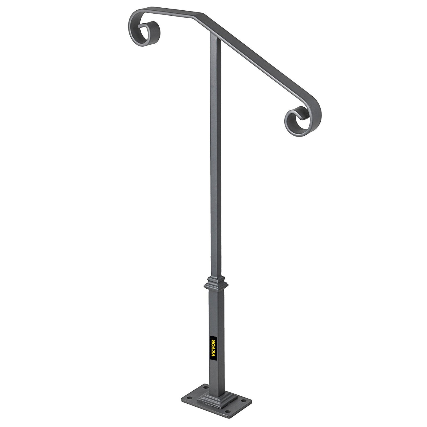 Handrails for Outdoor Steps, Fit 1 or 2 Steps Outdoor Stair Railing, Single Post Wrought Iron Handrail, Gray V952-LTFSSHSDDZJSFS001V0