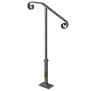 Handrails for Outdoor Steps, Fit 1 or 2 Steps Outdoor Stair Railing, Single Post Wrought Iron Handrail, Gray V952-LTFSSHSDDZJSFS001V0