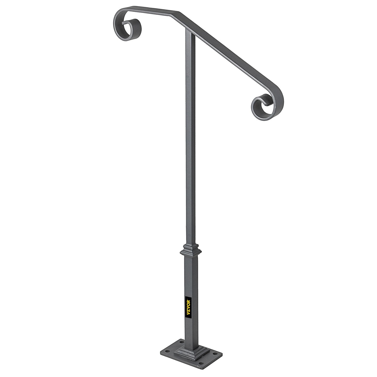 Handrails for Outdoor Steps, Fit 1 or 2 Steps Outdoor Stair Railing, Single Post Wrought Iron Handrail, Gray V952-LTFSSHSDDZJSFS001V0
