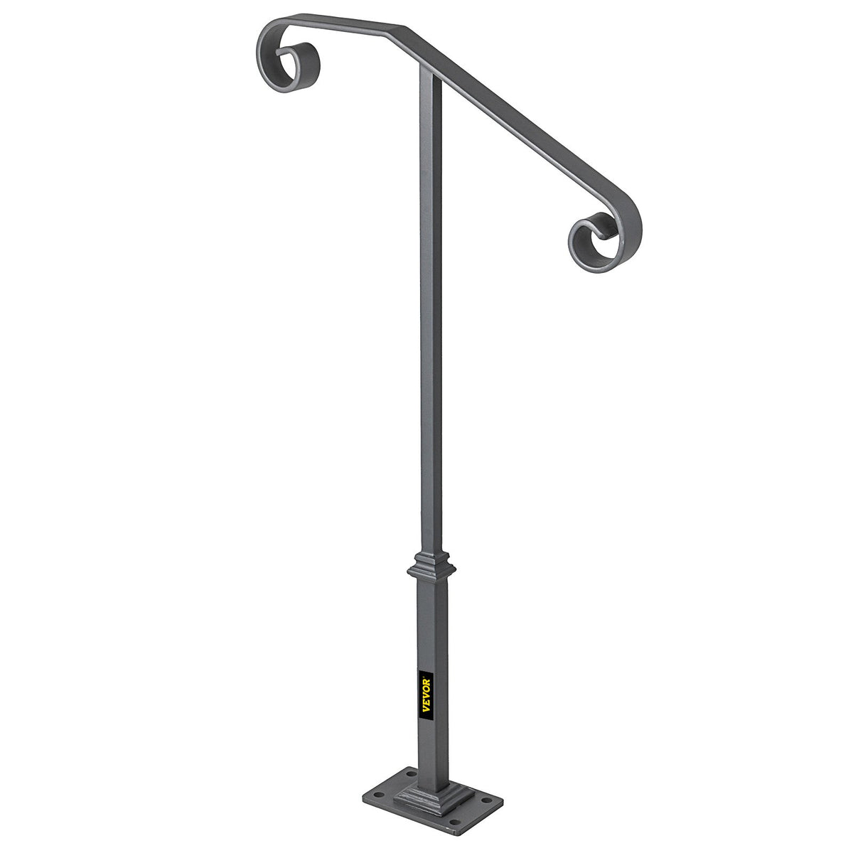 Handrails for Outdoor Steps, Fit 1 or 2 Steps Outdoor Stair Railing, Single Post Wrought Iron Handrail, Gray V952-LTFSSHSDDZJSFS001V0